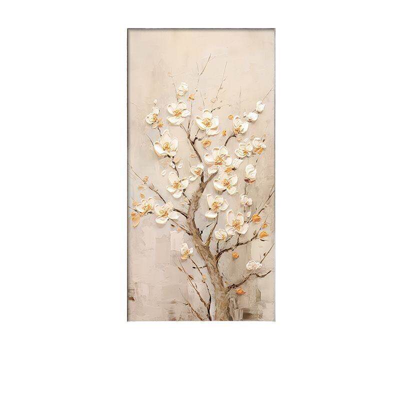 奶油风肌理画入户门玄关装饰画竖版花卉挂画现简约走廊过道壁画
