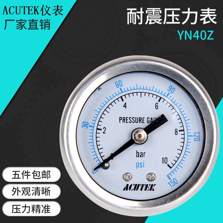ACUTEK 轴向耐震压力表YN40Z 10BAR PT1/8 液压 防震 抗震压力表