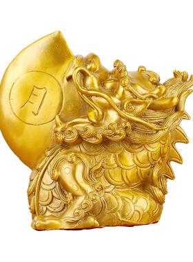 黄铜日月睚眦摆件龙二子日月邪西北办公室家居摆设摆件工艺品