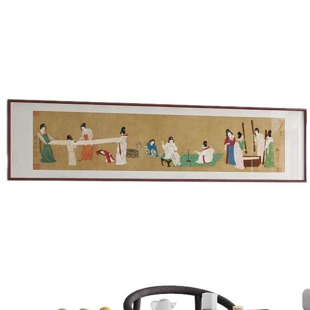 簪花仕女图唐代横幅仿古国画新中式茶室挂画客厅卧室背景墙装饰画