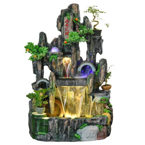 阳台流水喷泉大型假山鱼缸客厅落地景观摆件加湿器养鱼装饰品