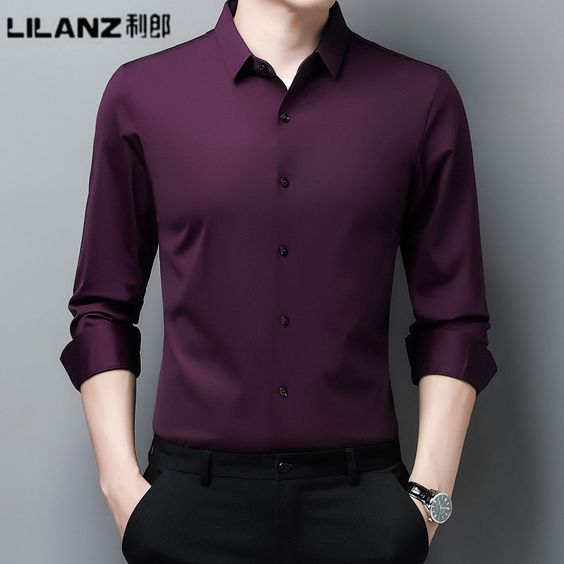 利郎男装长袖衬衫男士秋冬季新款桑蚕丝免烫加绒加厚商务休闲衬衣