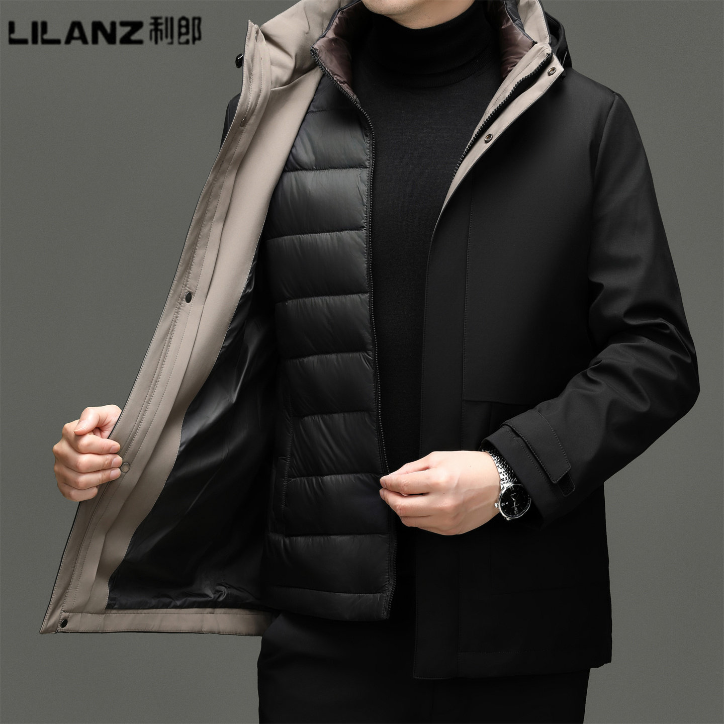 利郎男装羽绒服男士秋冬季可拆卸内胆商务休闲中老年加厚保暖外套
