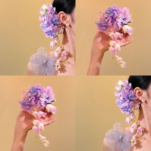 紫棠缀藤~超仙铃兰花瀑布流苏发夹早春氛围感侧边夹大号头花发饰