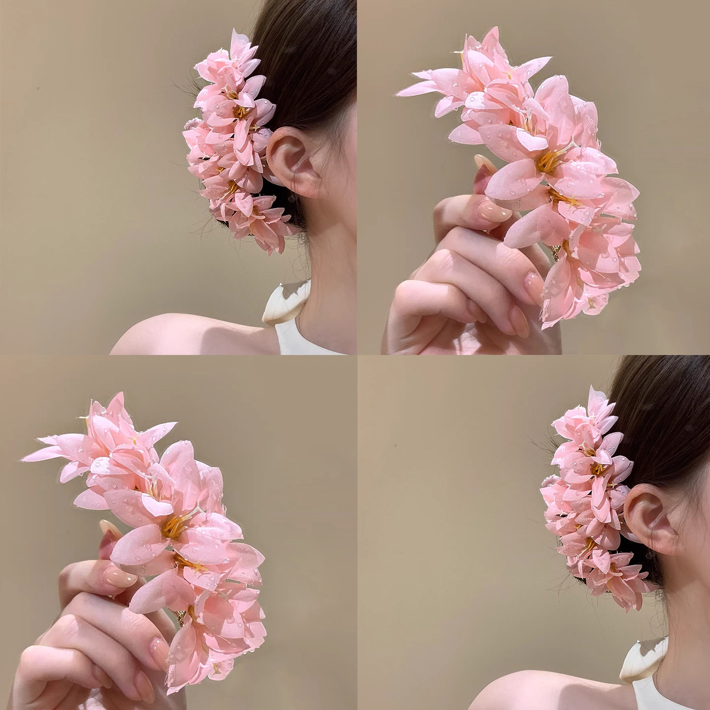 「清露凝香」氛围感粉色花朵发簪