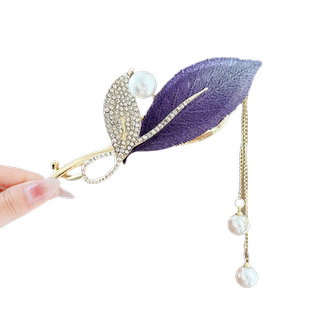 清风意秋!刺绣树叶发夹!珍珠流苏扭扭夹气质后脑勺盘发头饰发卡