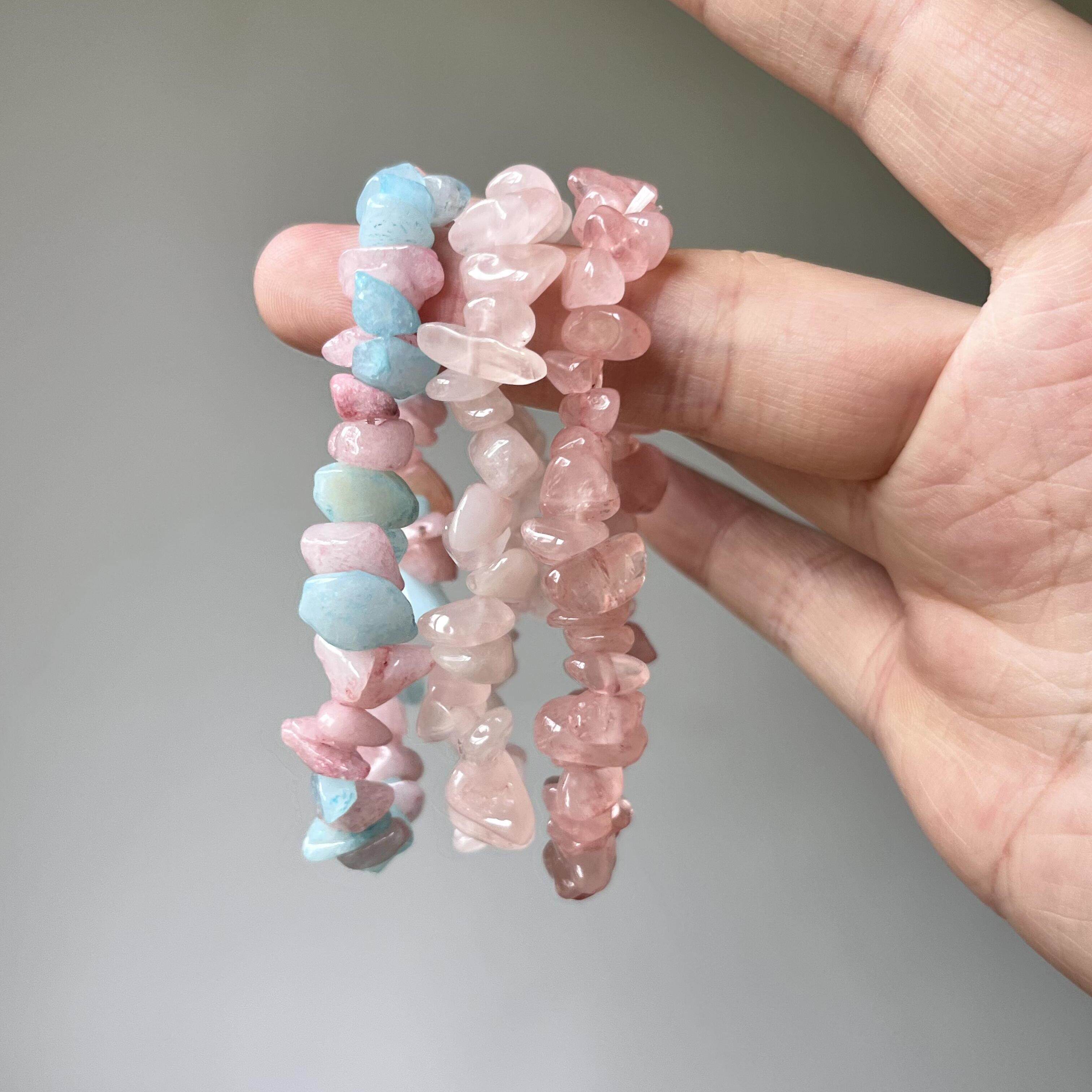 「草莓冰碎」天然石水晶珠子手链