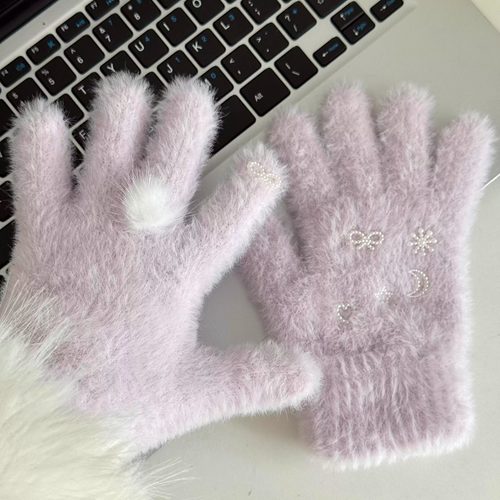 奶呼呼的淡紫色~韩系毛茸茸手套