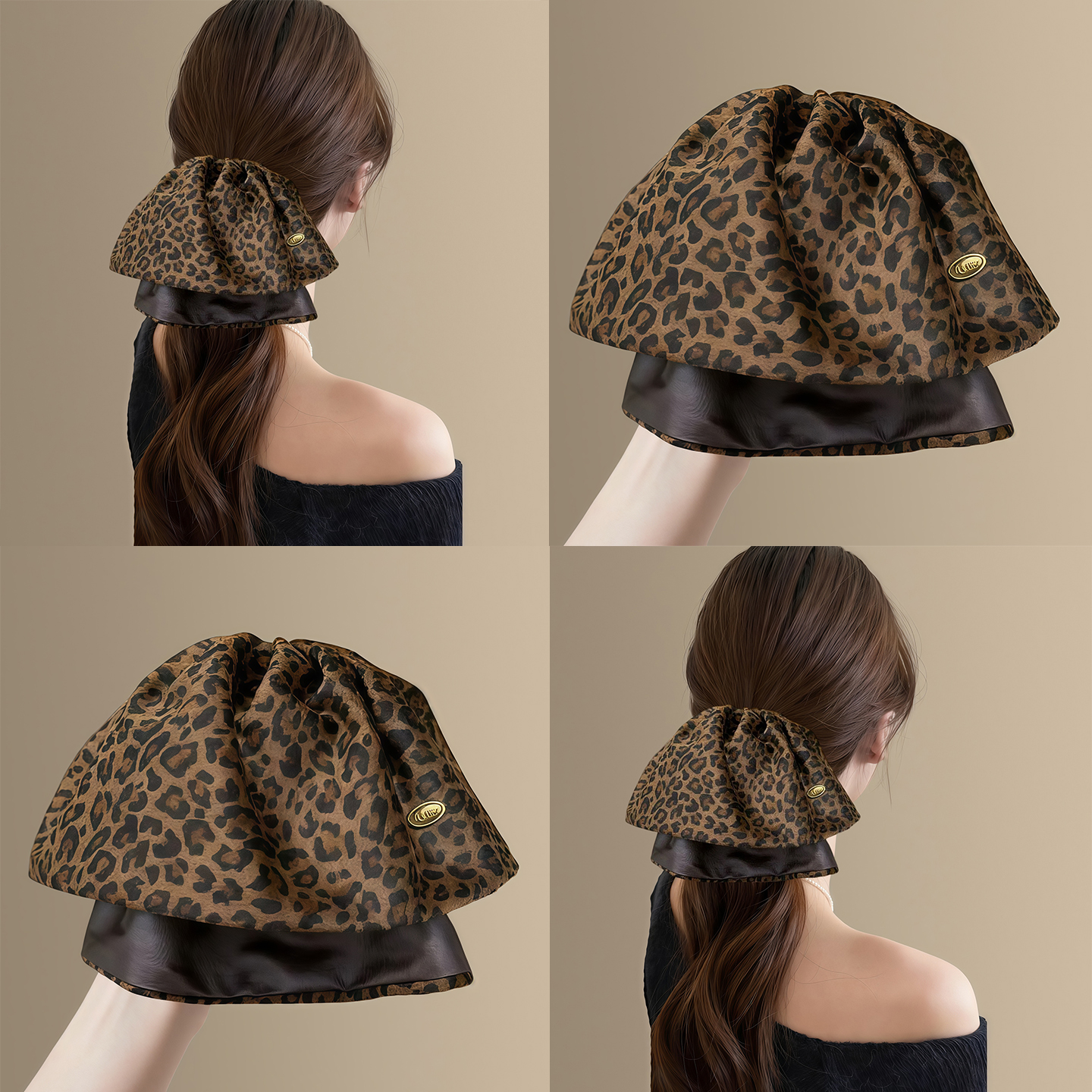 野性美女~复古拼接豹纹马尾夹