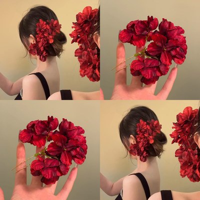 灼灼情怀~氛围感红色花朵发簪