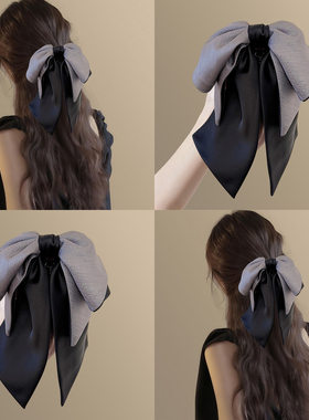 切克西黑~法式流光细褶皱飘带蝴蝶结马尾夹优雅显发量半扎发抓夹