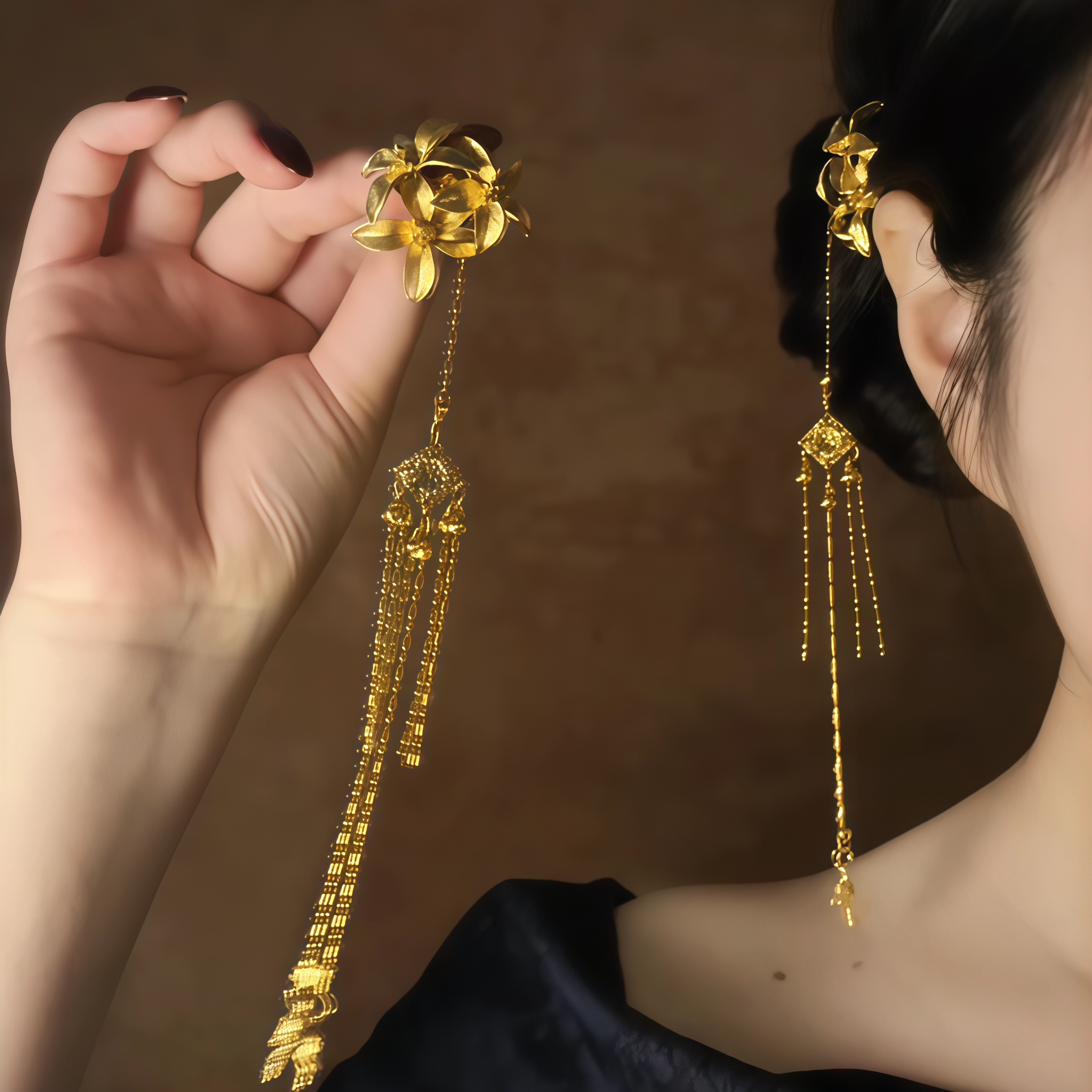 「金玉瑶」雕花掩鬓花朵流苏发钗