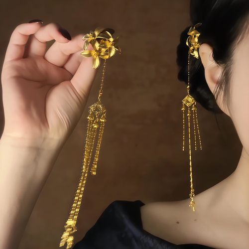 「金玉瑶」雕花掩鬓花朵流苏发钗