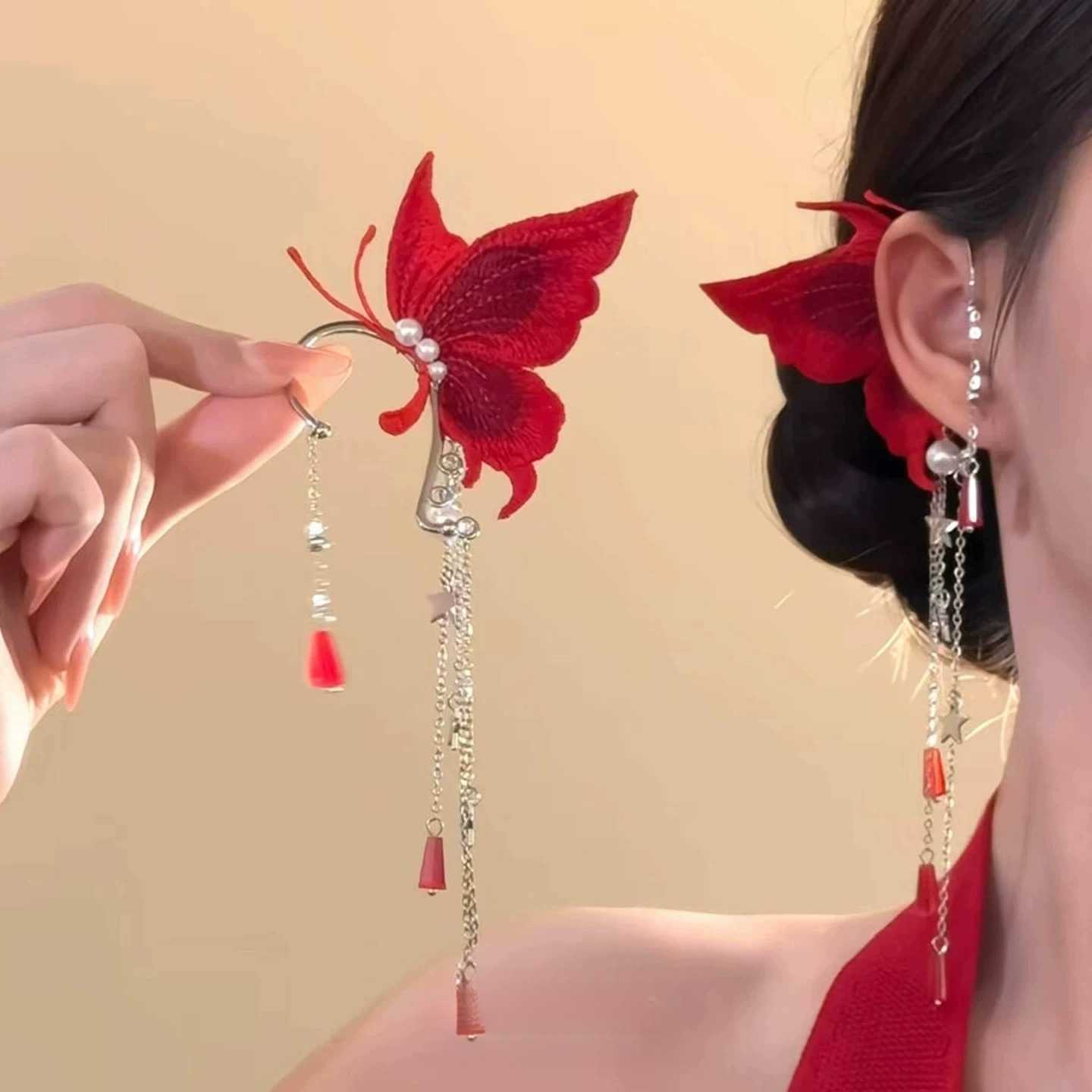 「赤蝶垂璎」万圣节蝴蝶流苏耳挂