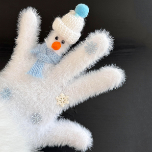 天啊!小企鹅的帽子好可爱~雪人毛绒保暖手套冬季护手骑行分指套