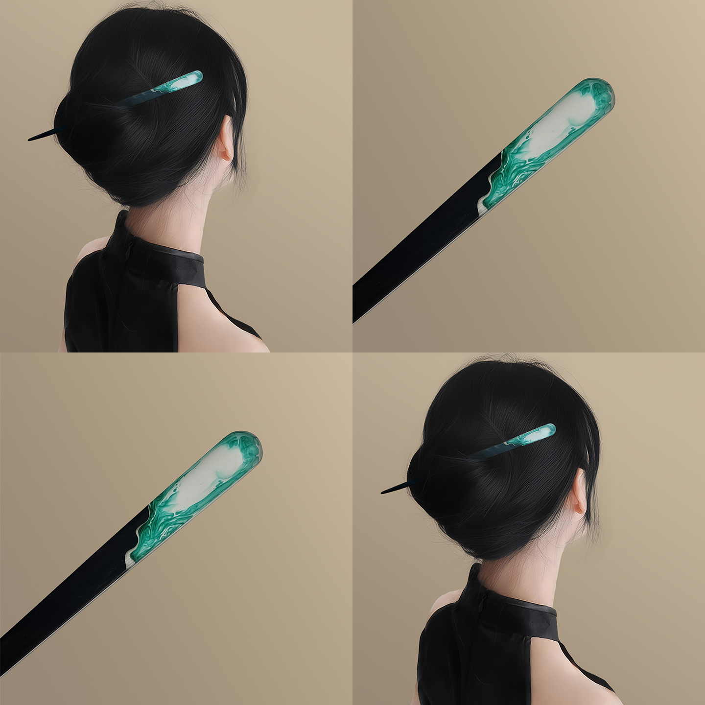 苔珩墨綠！暈染江南水墨發簪