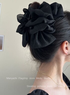 蓬松感~黑色蝴蝶结云朵抓夹后脑勺鲨鱼夹高级感女发夹头饰发饰