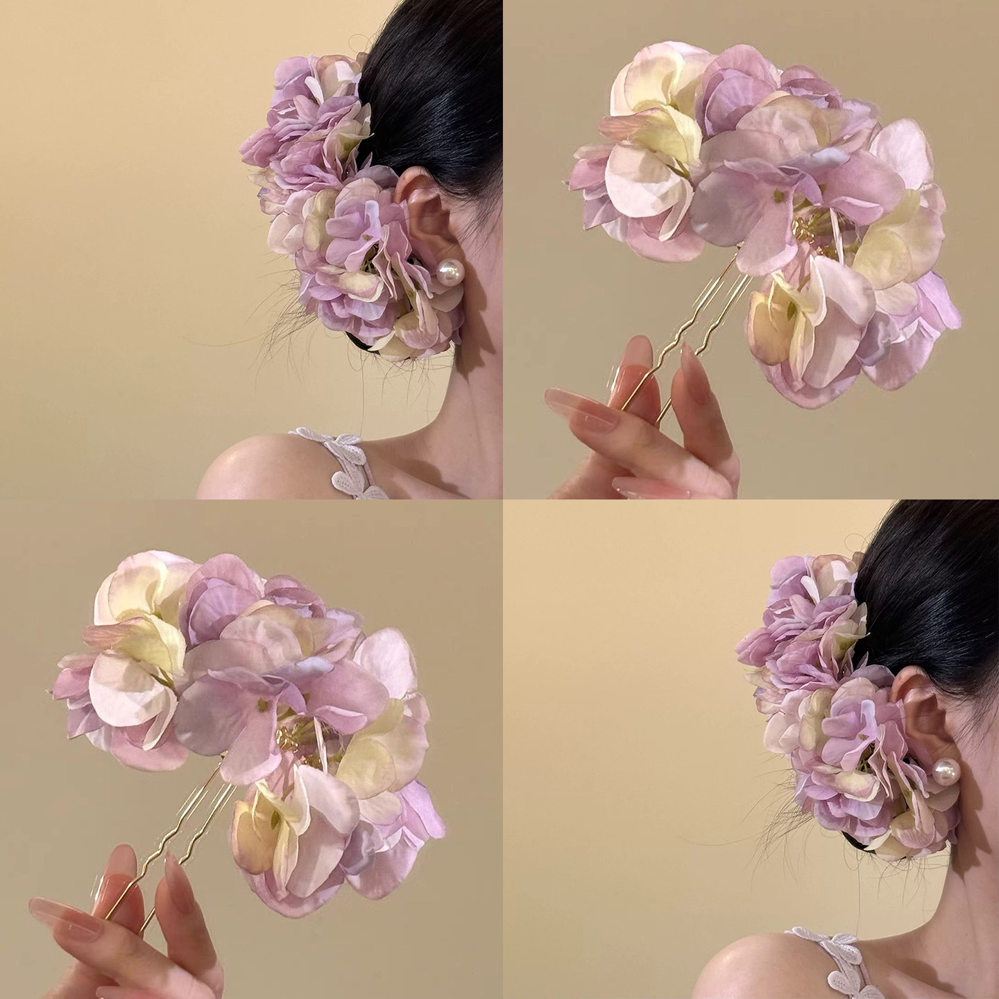 香染花笺~超仙晕染粉紫花瓣发簪新中式旗袍簪花发钗头花2026新款