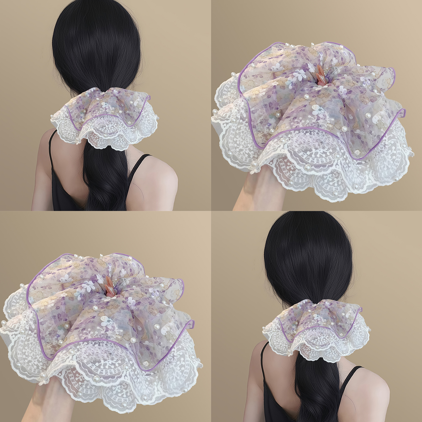 紫荀風信子~蕾絲花朵珍珠大發圈