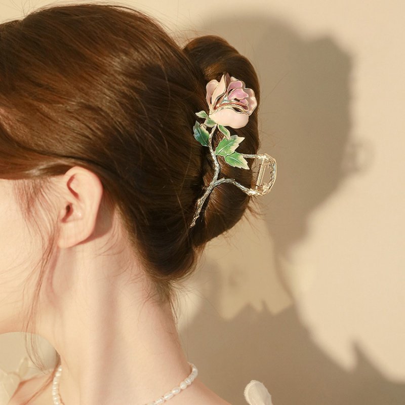 超仙玫瑰花朵發夾女氣質盤發抓夾