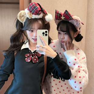 圣诞帽子达菲熊发箍卡通可爱毛绒头箍港迪圣诞节拍照迪士尼发饰女