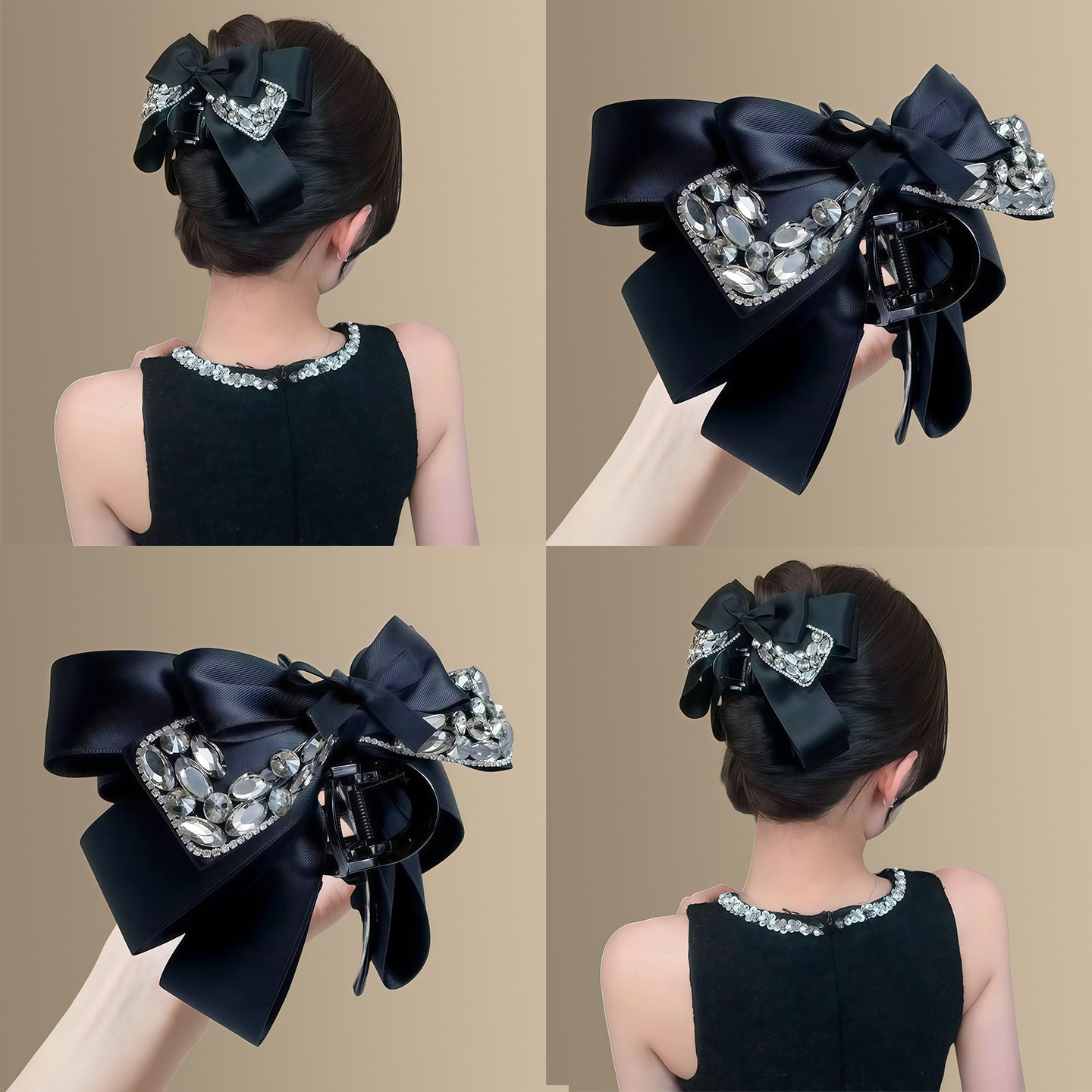 科切拉之夜~黑色闪钻蝴蝶结抓夹