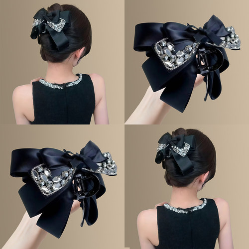 科切拉之夜~黑色闪钻蝴蝶结抓夹