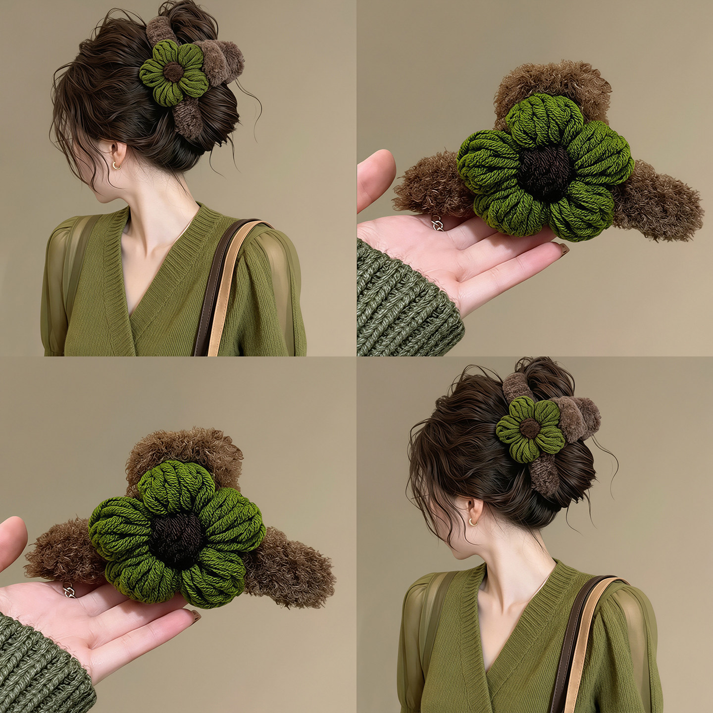 爱了!秋冬氛围感绒花抓夹发饰