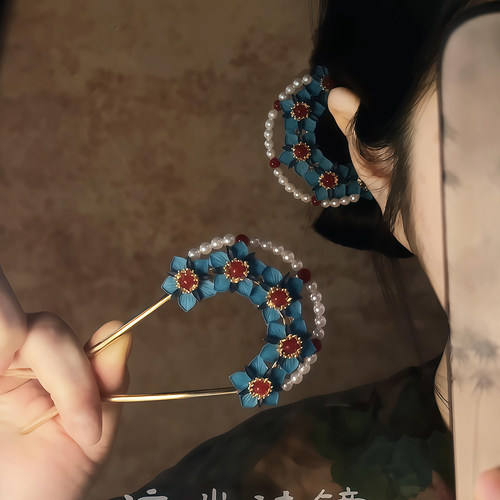 金枝缀玉｜中式烧蓝点翠珍珠发钗