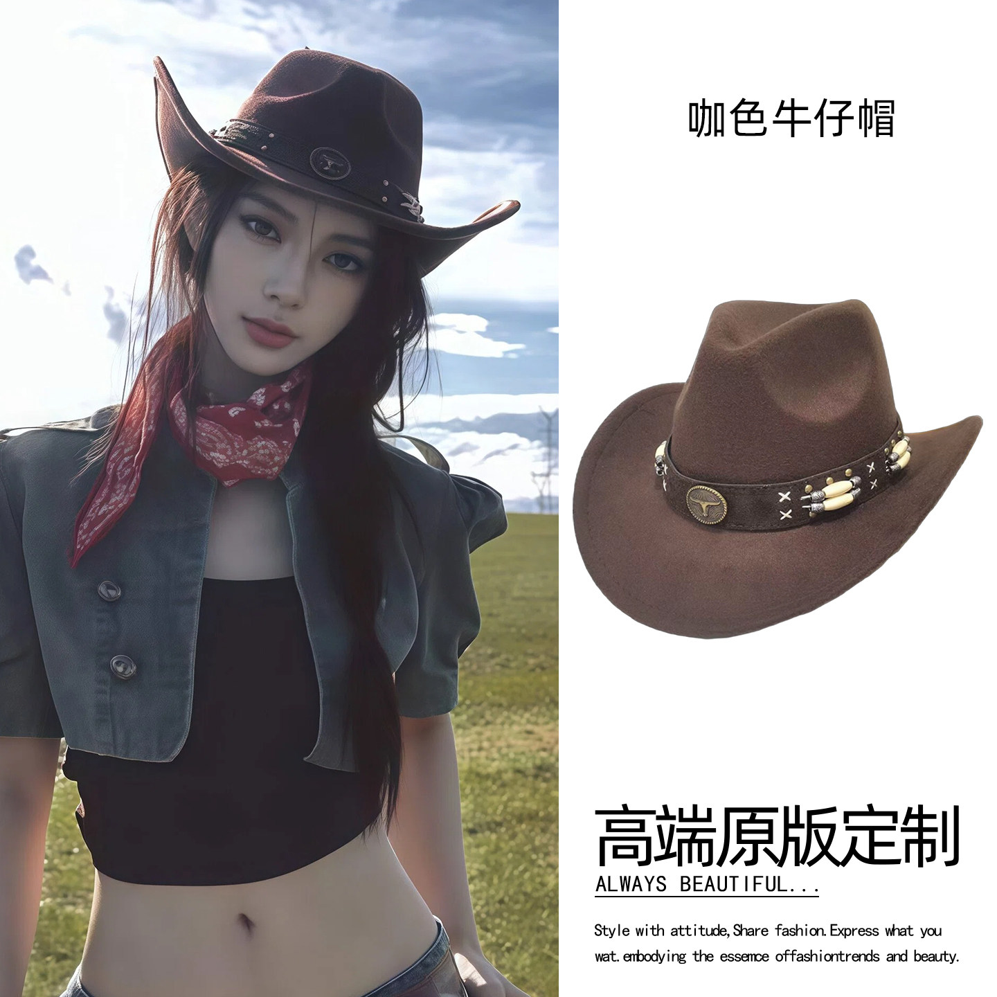 英伦复古棕色象牙爵士帽翘檐帽子