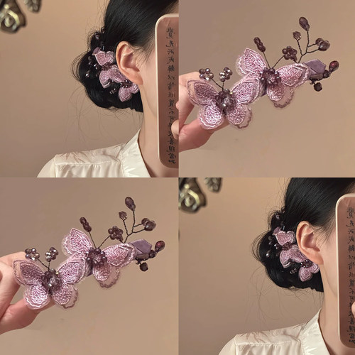 「烟紫蝶徊」古风紫色绣蝴蝶发夹