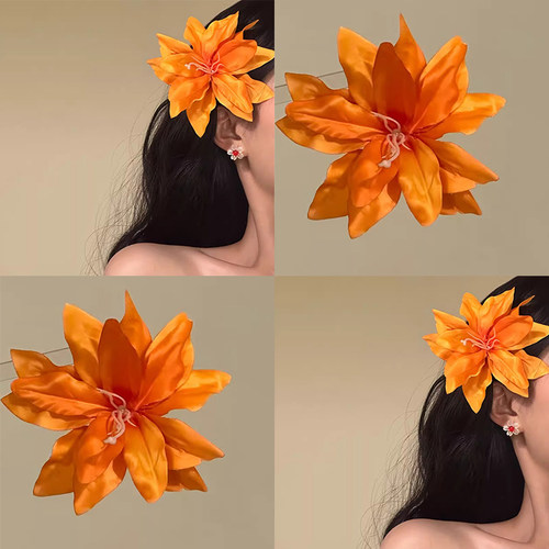 橘洲花园！明媚橘百合花朵发夹