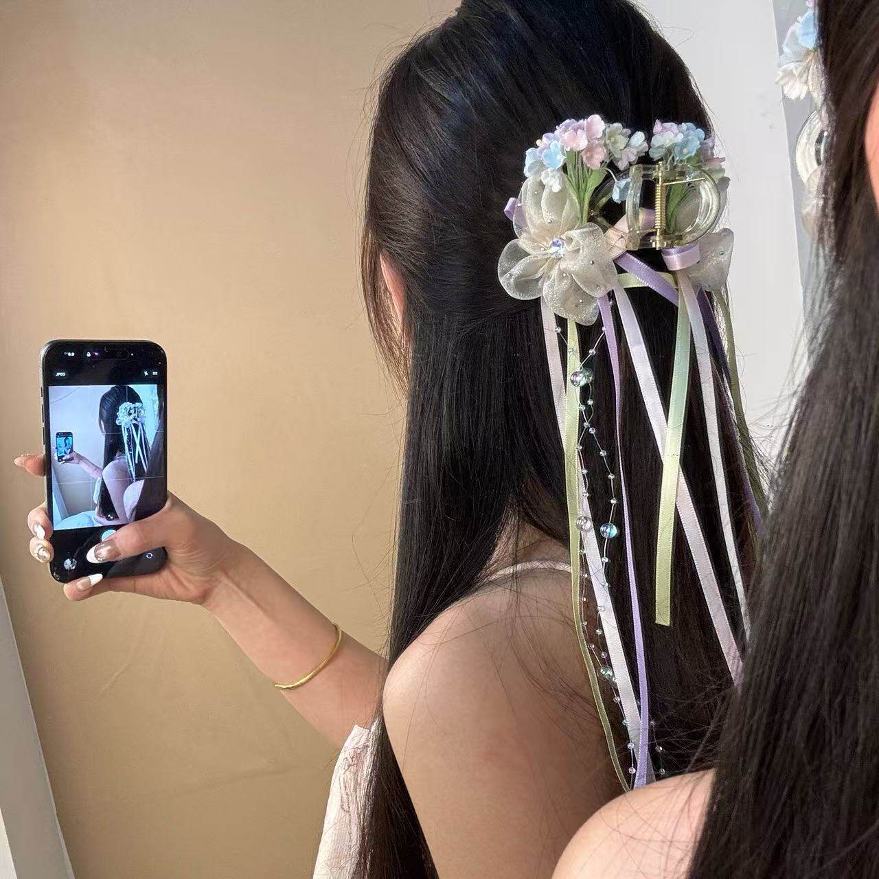 木浦花筏~甜美彩色花朵飘带抓夹