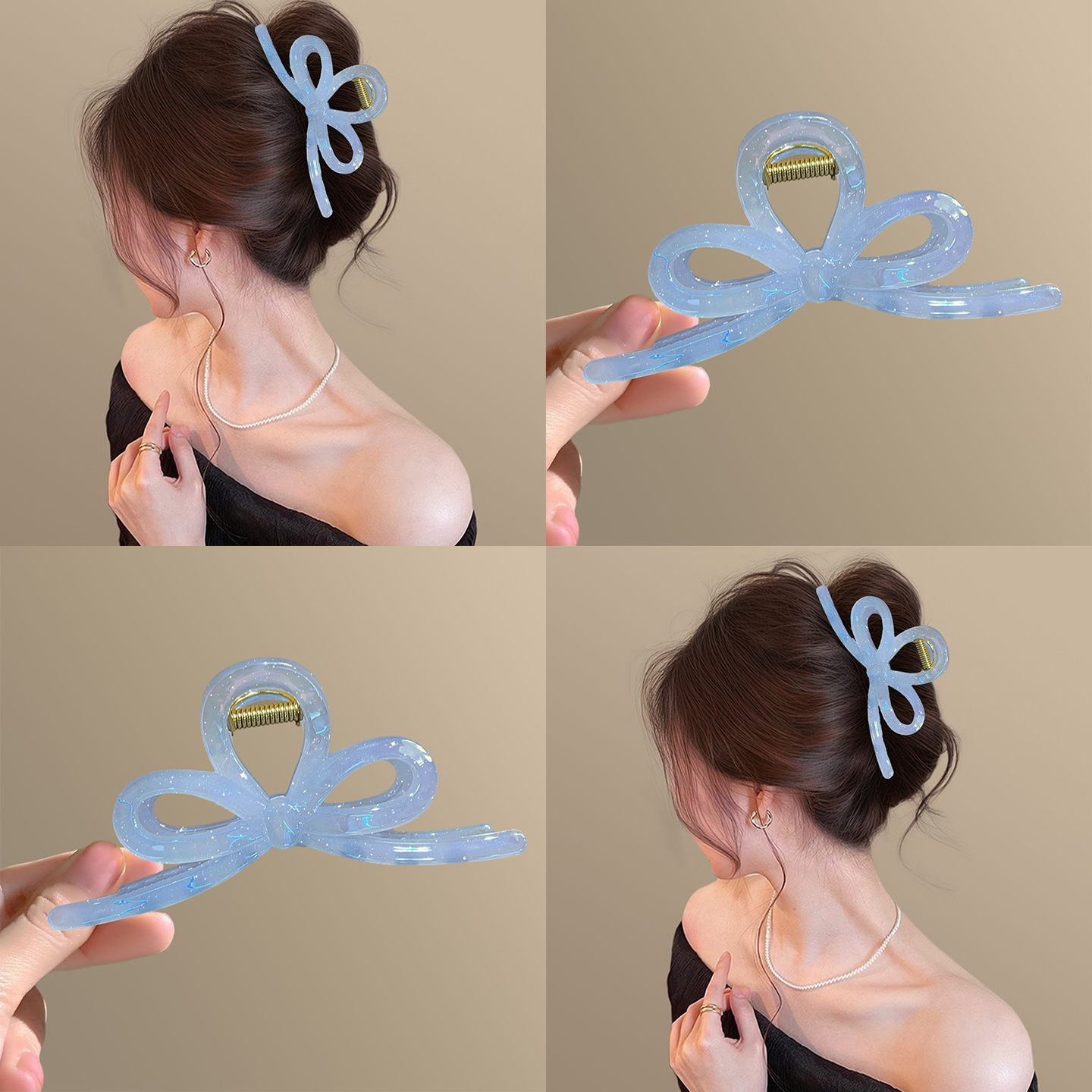 藍璃幻光！清新珠光蝴蝶結抓夾