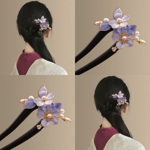 紫蔓凝香~中式蚕丝绒花檀木发簪