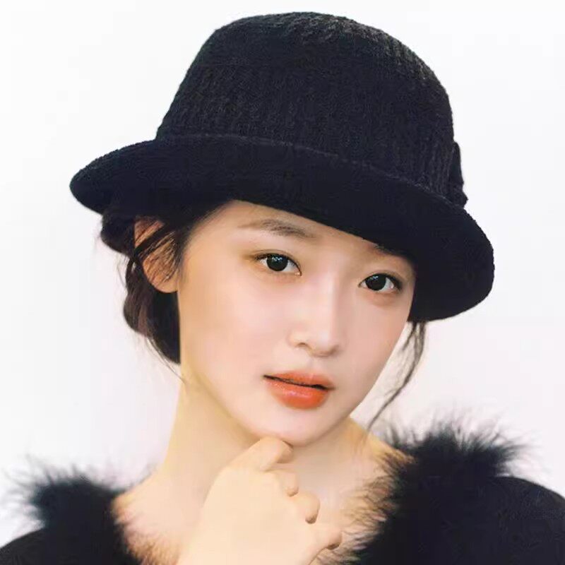 韩版时尚卷边针织小礼帽洋气百搭英伦风大头围渔夫帽出游太阳帽女