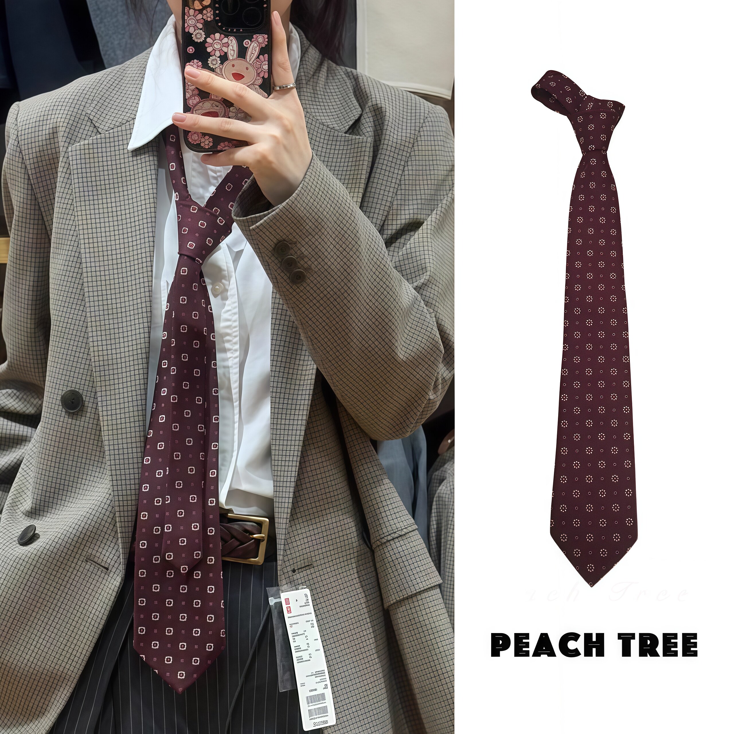 老钱风！高智感紫红色刺绣领带韩版复古手打vintage休闲时尚领巾