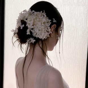 ins风氛围感~法式超仙绣球花瀑布流苏头饰森系新娘婚纱写真头花女