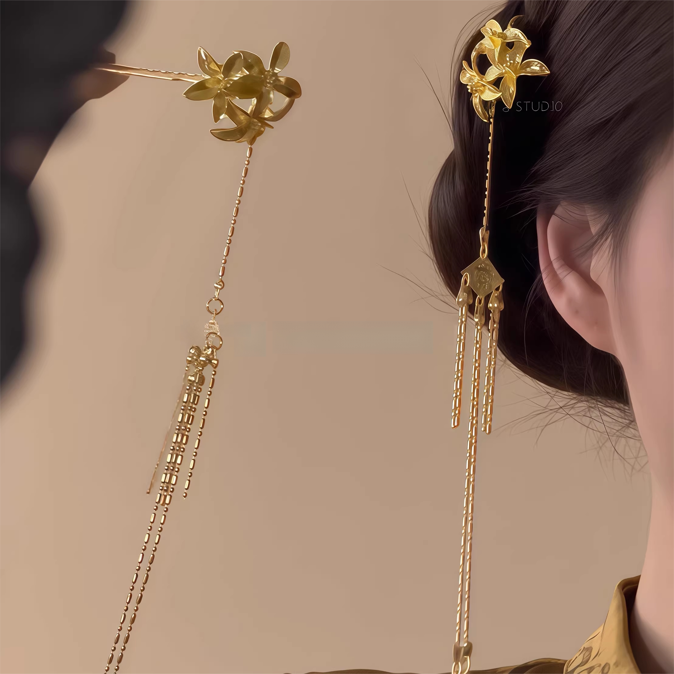 相思令|金色百合花流苏发簪插梳
