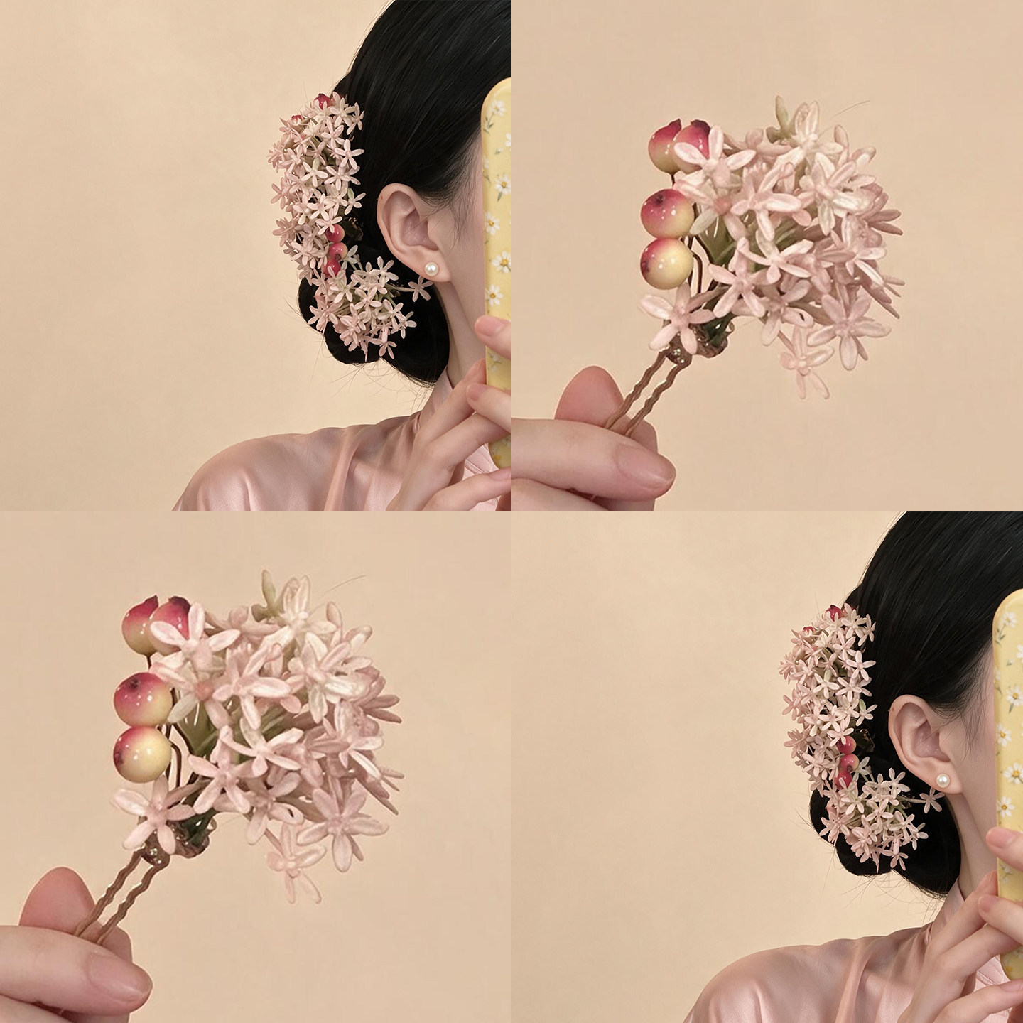 「簌花粉霞」新中式粉色花朵发钗
