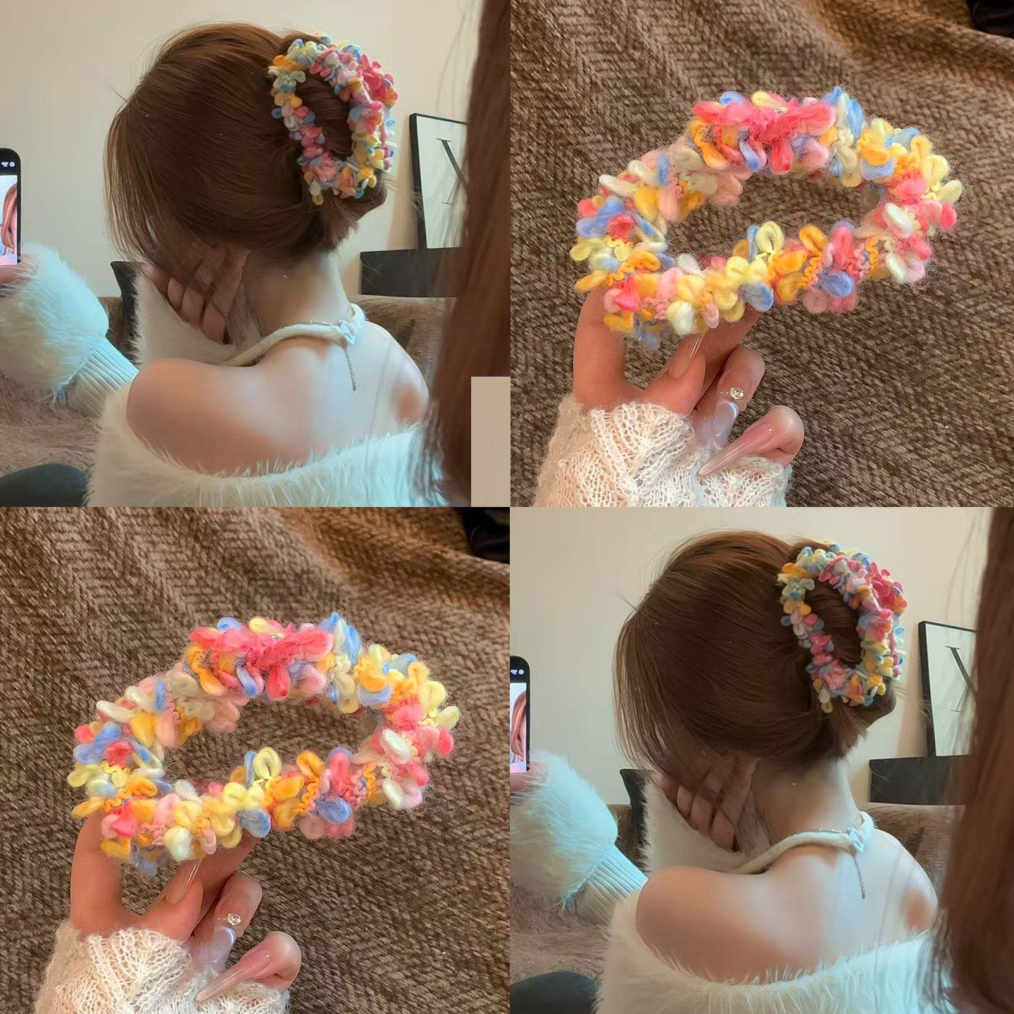 彩虹漫序~浪漫彩色毛线抓夹2026新款后脑勺鲨鱼夹大号发夹盘发女,饰品/流行首饰/时尚饰品新,发饰,淘宝优惠券,粉丝福利购,淘宝优惠卷