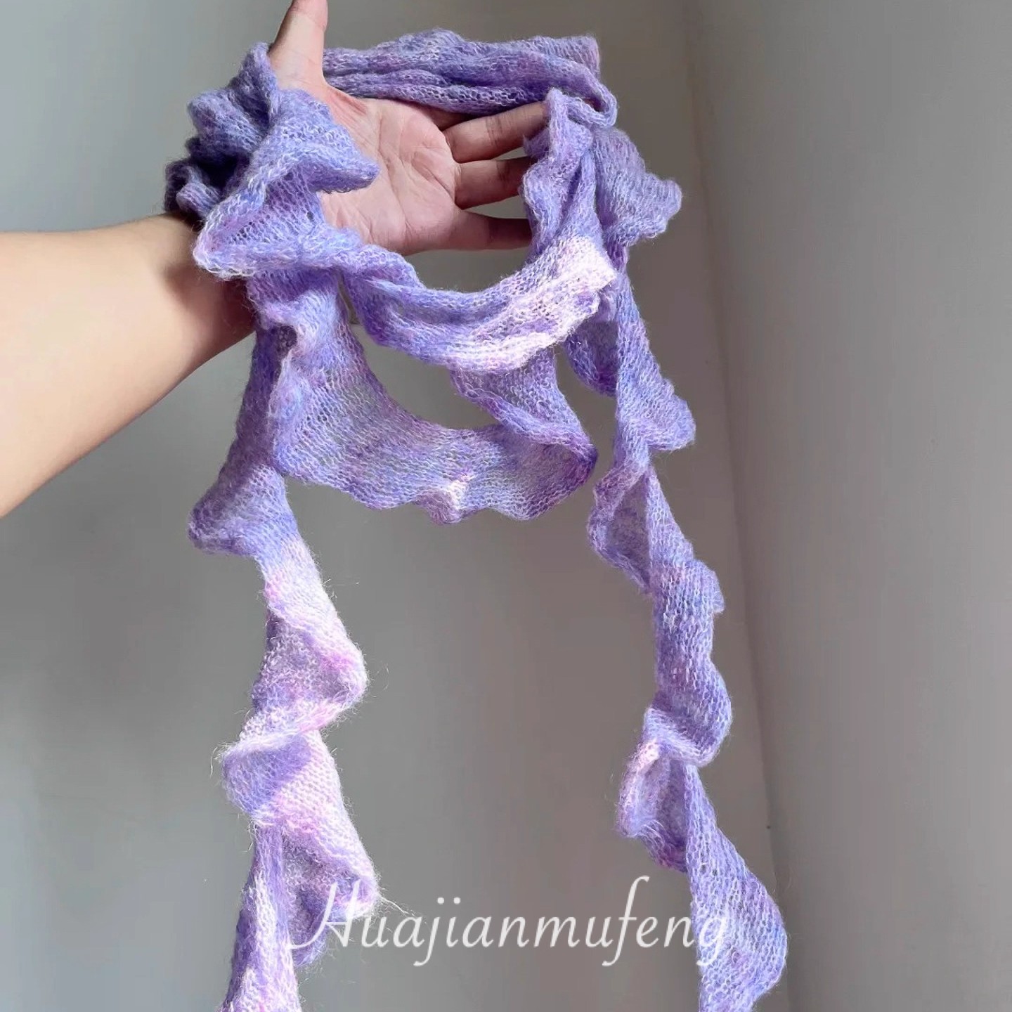 鸢尾紫~真的好温柔！氛围感螺旋针织围巾女小众设计长条围脖配饰