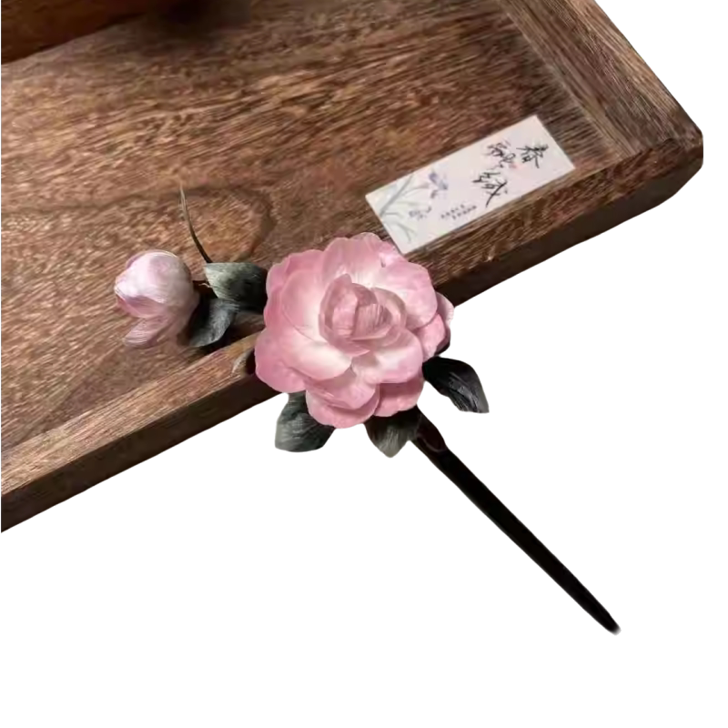 丸子头簪子女春夏小众设计感桃花