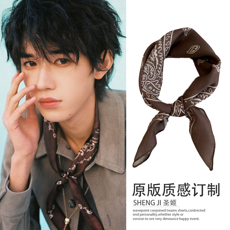 宋亚轩同款复古文艺腰果棕色丝巾