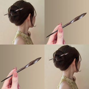 「四象归一」新中式素色檀木雕刻发簪复古小众独特设计感簪子盘发