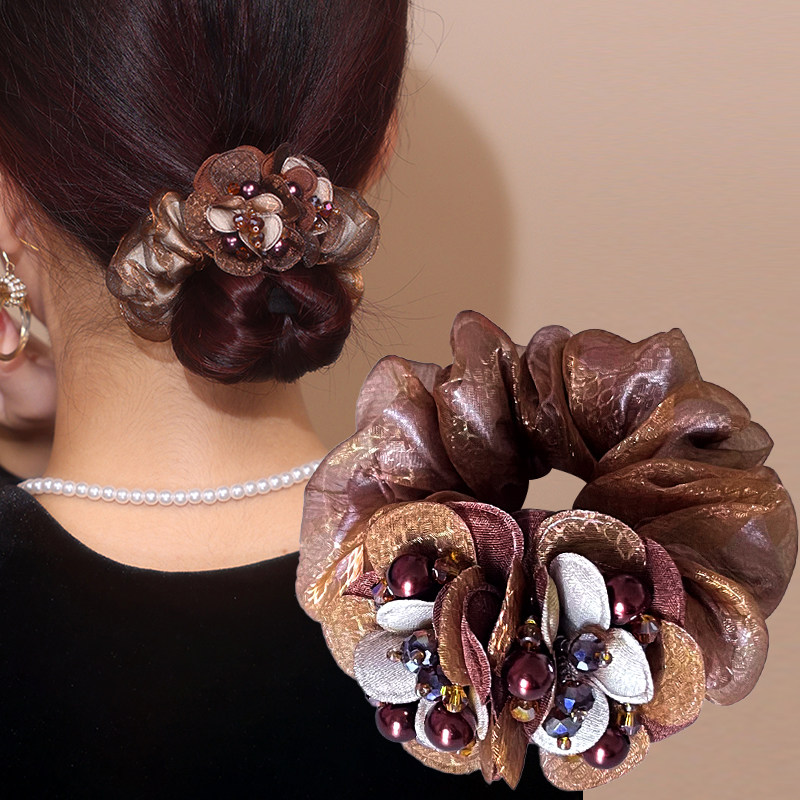 气质双花头花发饰高级感头绳发绳扎发新款丸子头盘发妈妈头饰发圈