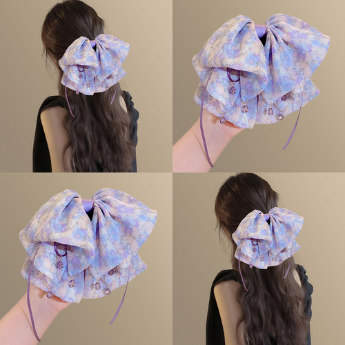 繁花如紫~法式蝴蝶结水钻发夹