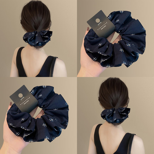 南法格调~复古藏青色荷叶边发圈