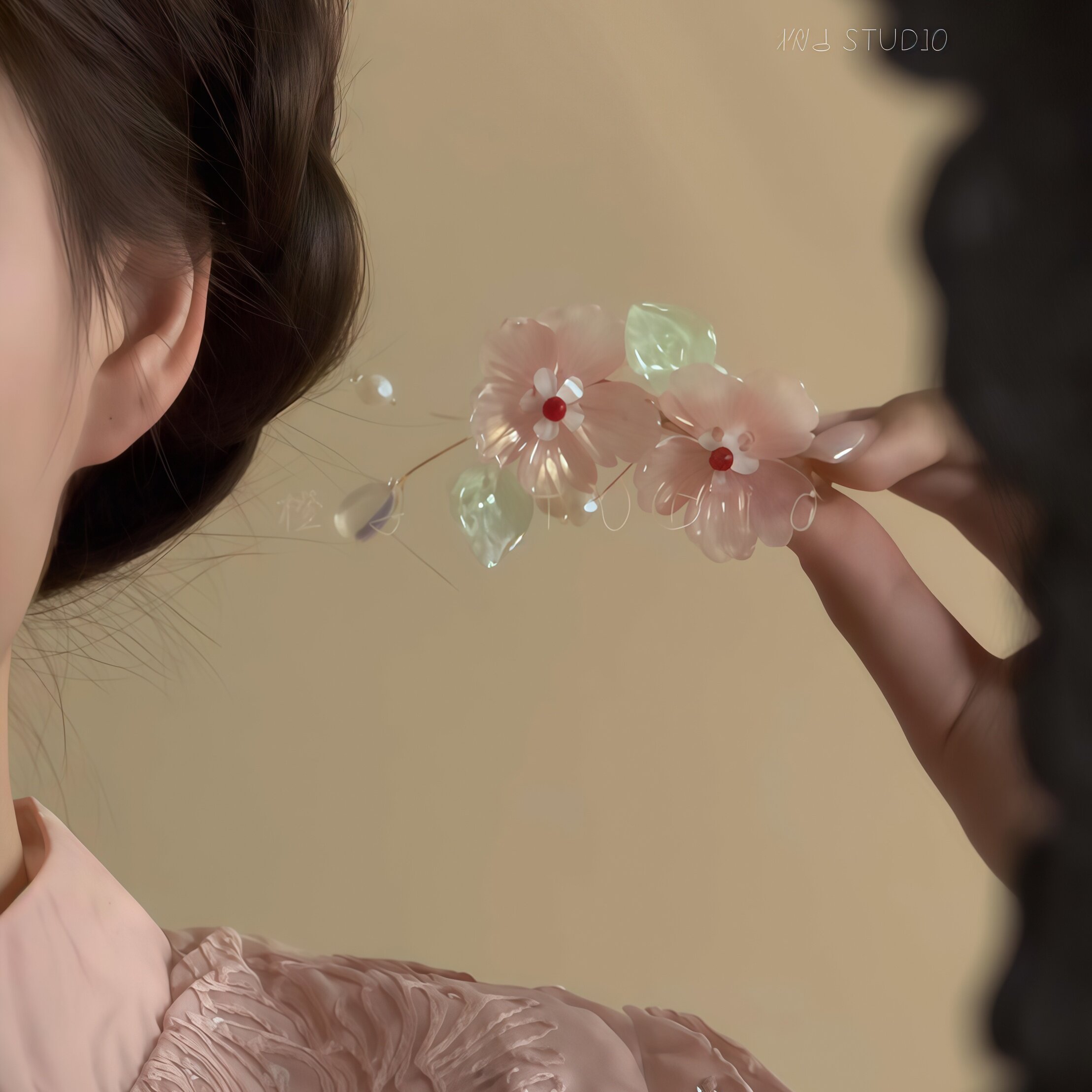 一支春意|中式琉璃桃花珍珠发夹
