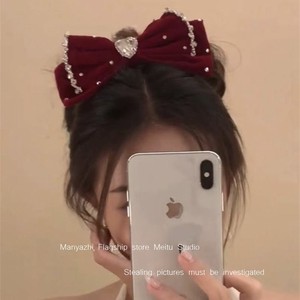 在逃公主发夹圣诞节丝绒立体蝴蝶结发卡大号顶夹发饰网红新年头饰